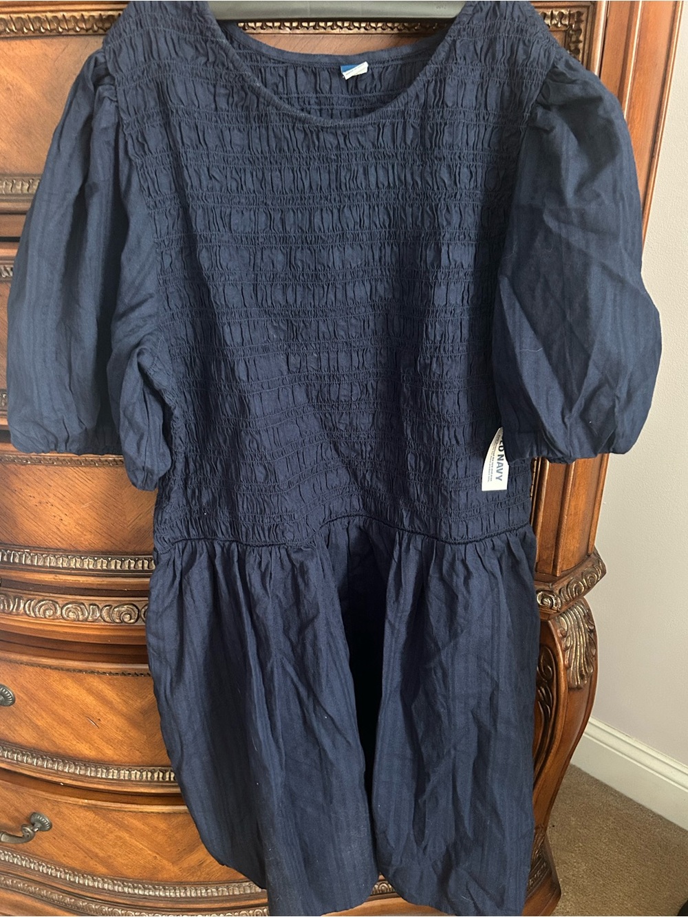 NWT Old Navy Arctic Depth Smocked Puff Sleeve Mini Dress